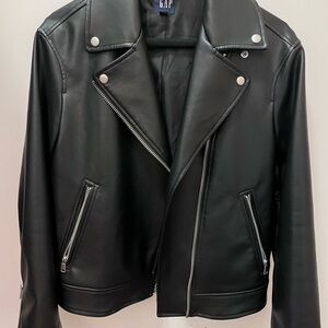 GAP Double-breasted Black Moto Jacket with Silver Accents